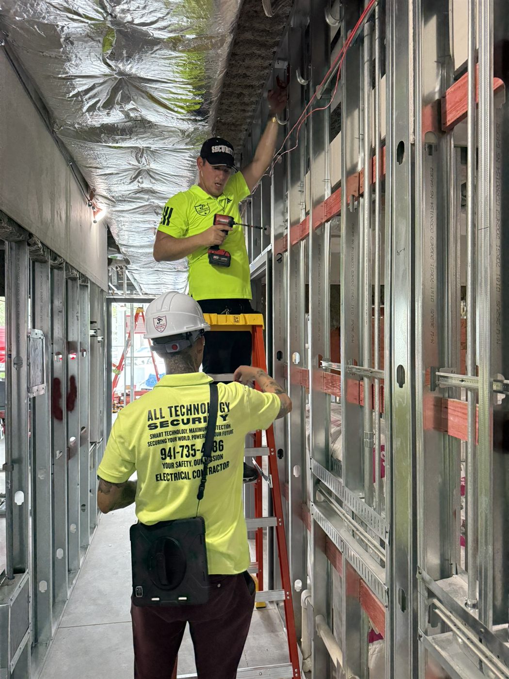 All Technology Security team running structured cabling commercial construction Sarasota FL